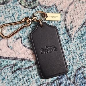 Coach Black Leather Key Fob with Gold Accents